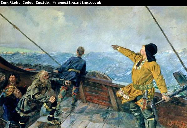 Christian Krohg Christian Krohg's painting of Leiv Eiriksson discover America, 1893